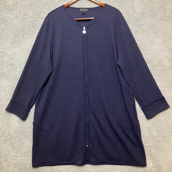 Miss Elaine Other - Miss Elaine Robe Sleepwear Women 2X Navy Waffle Knit Full Zip Long House Coat
